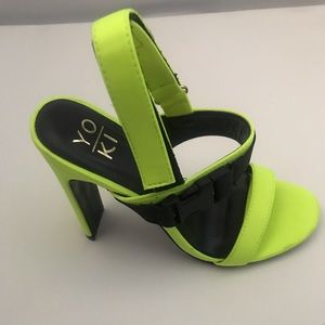 Neon Green Buckle Heel Sandals